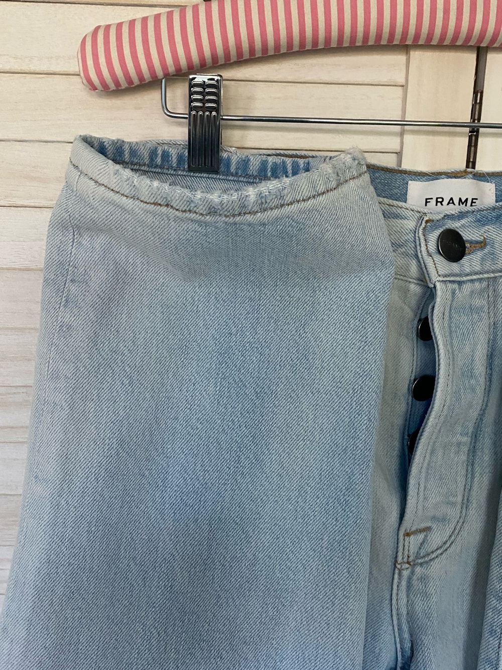 Frame Denim Light Blue Straight Leg Distressed Button Fly Jeans SZ 28 - Picture 9 of 14